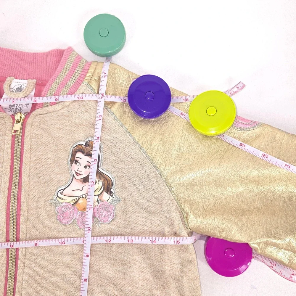 Disney Belle Gold Sleeve Bomber Jacket Girls 7/8 Floral Embroidery Princess Cute
